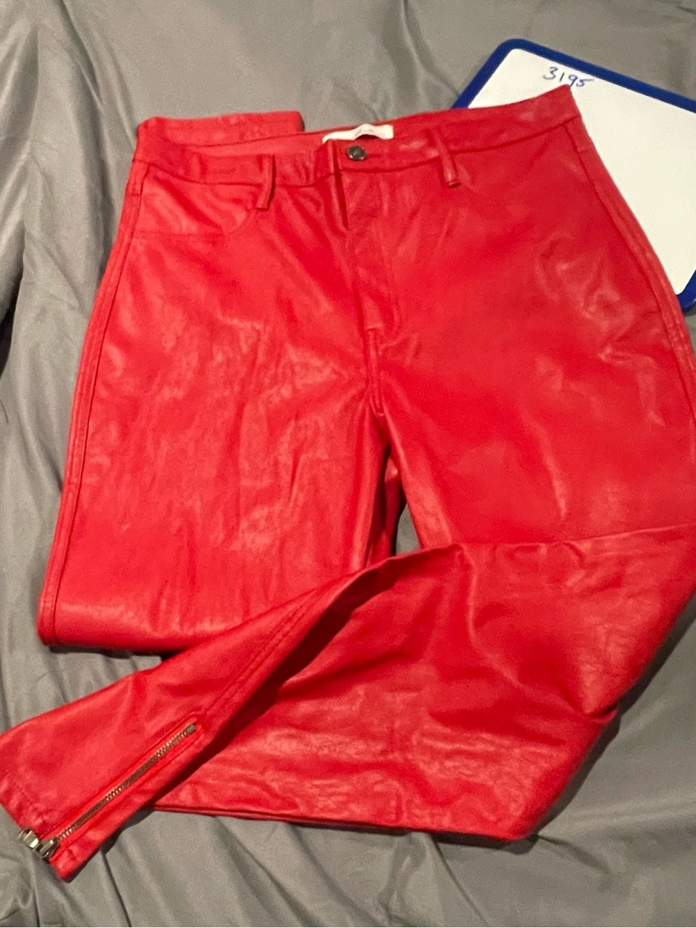 KanCan Red Faux Leather Skinny Jeans with Ankle Zippers